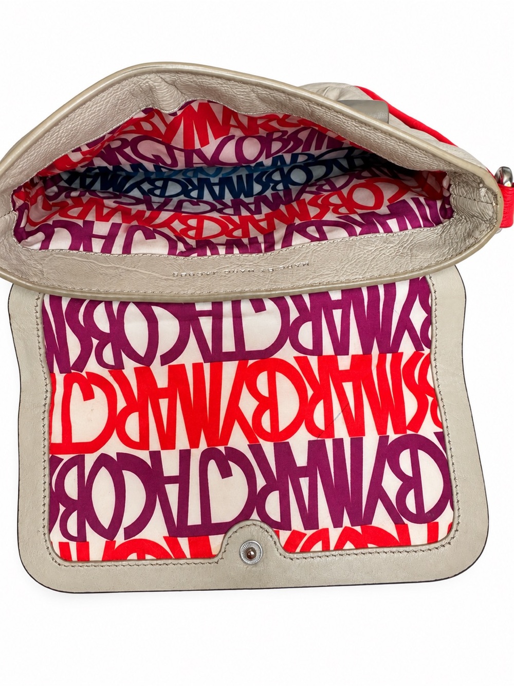 Marc by Marc Jacobs Two-Tone Leather Crossbody Bag Red Gray Cream Vintage Y2K - Picture 7 of 12